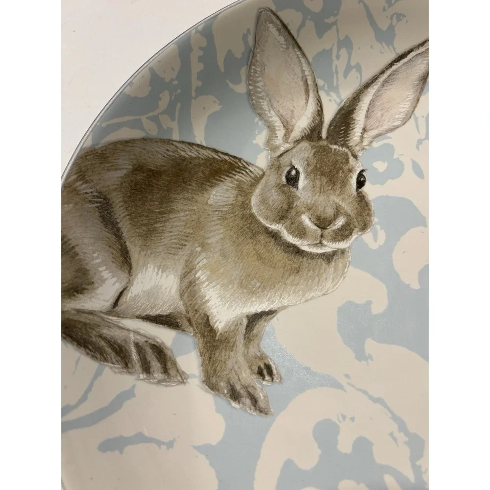 Williams Sonoma Damask Easter Bunny Large Round 3 Qt 12 3/4 Serving Bowl Lt Blue